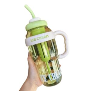 Kitchmora Ice Cream Bottle Plastic Water Bottle with Straw